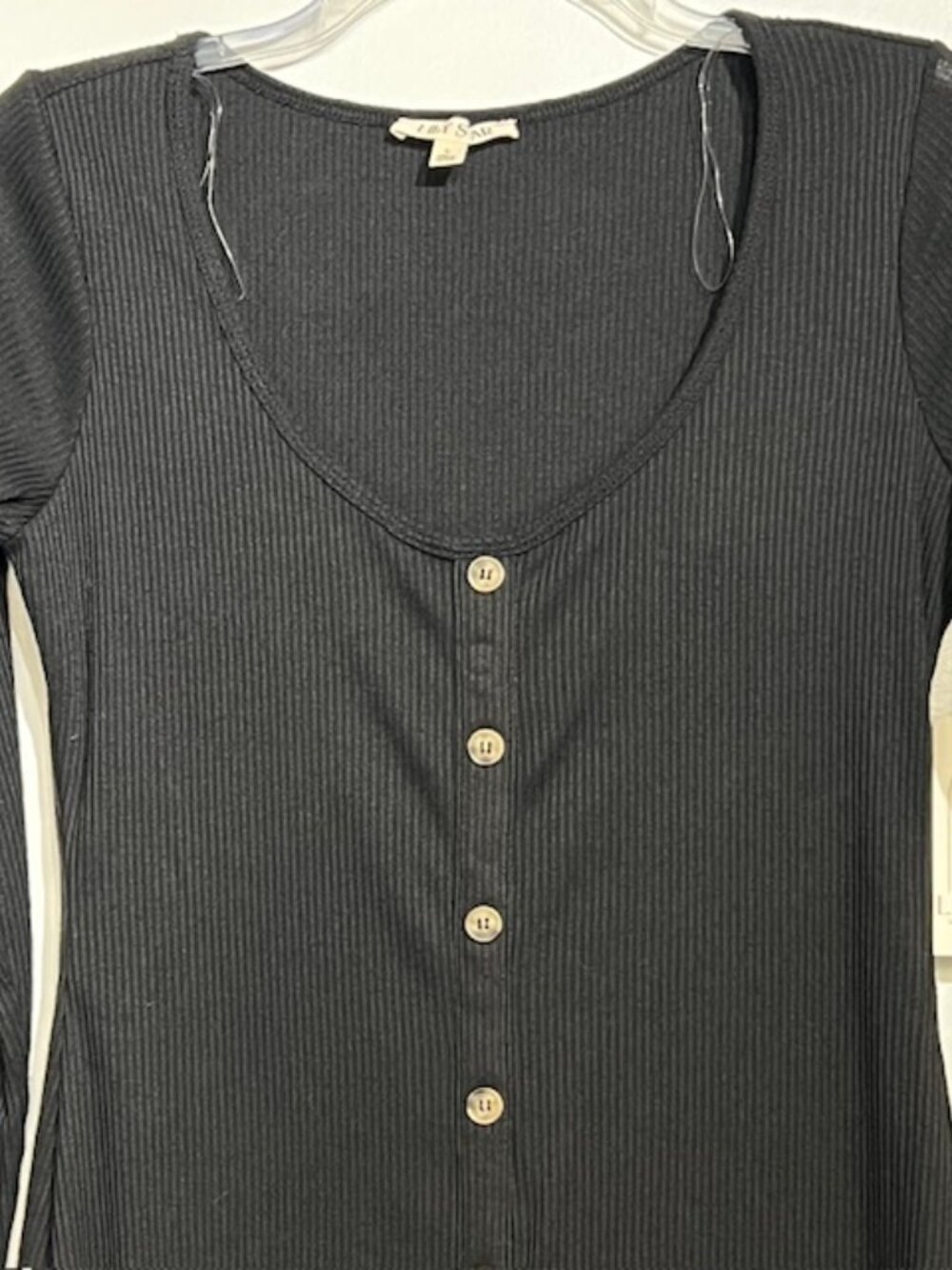 LILY STAR FAUX BUTTON-DOWN PULL-ON LONG SHIRT DRESS BLACK SIZE LARGE LONG SLEEVE - Picture 6 of 12